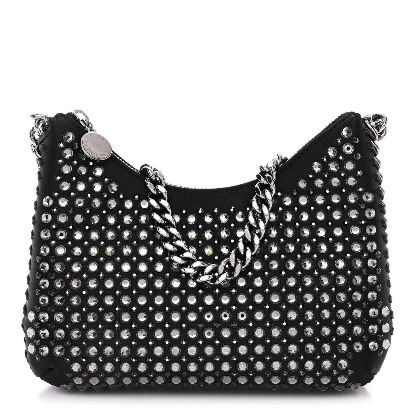 Nylon Crystal Mini Falabella Zipped Shoulder Bag Black