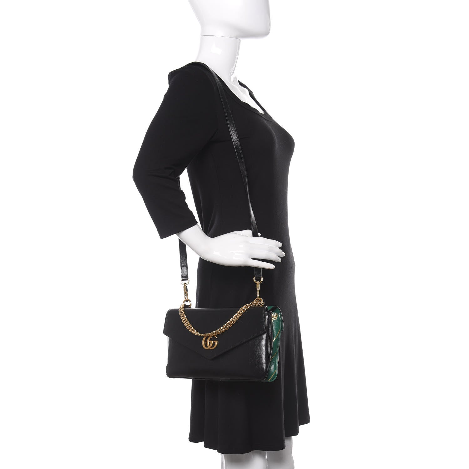 Gucci Calfskin Diagonal GG Medium Thiara Double Envelope Shoulder Bag Emerald Green Black 2 of 12