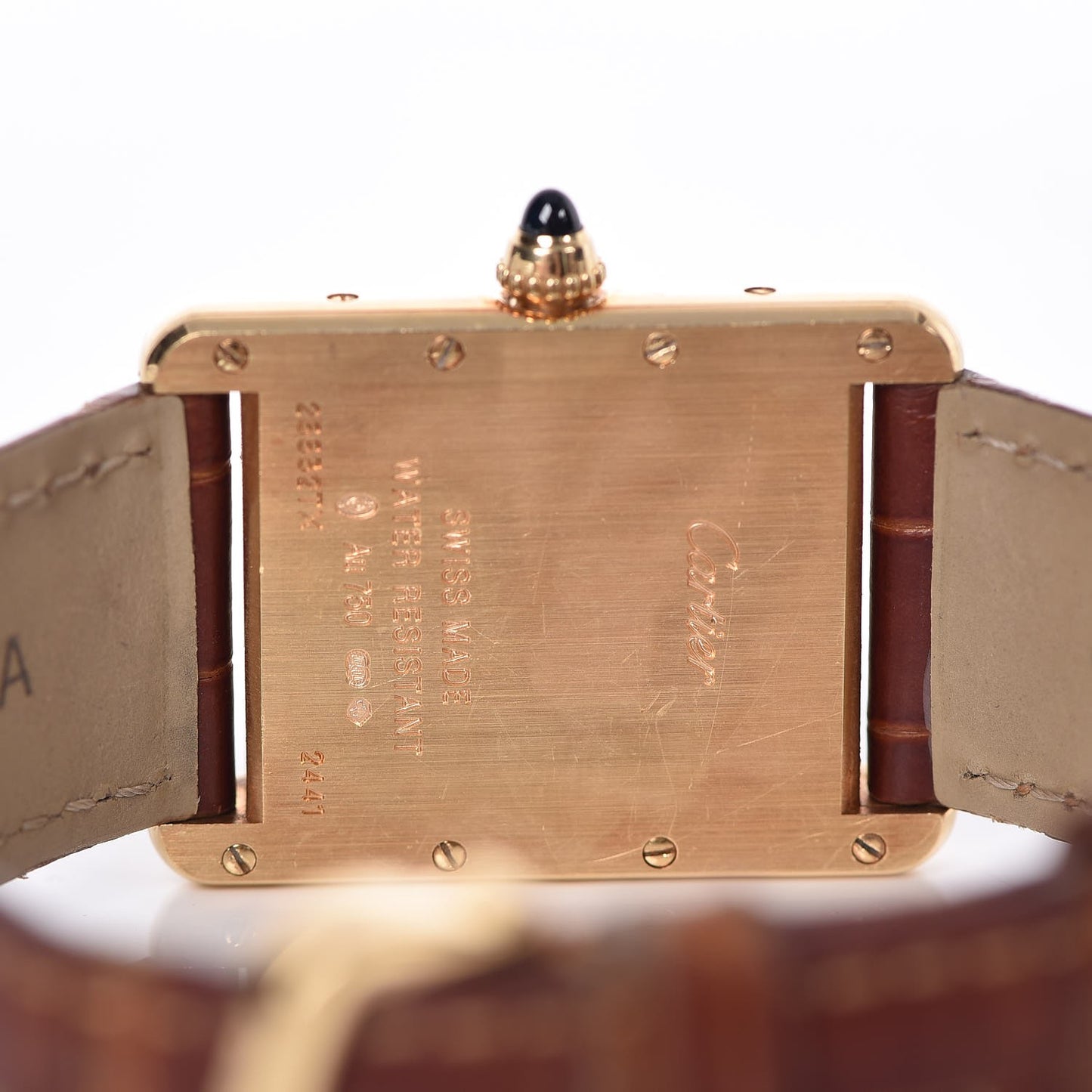 18K Yellow Gold Alligator 26mm Tank Louis Quartz Watch Brown