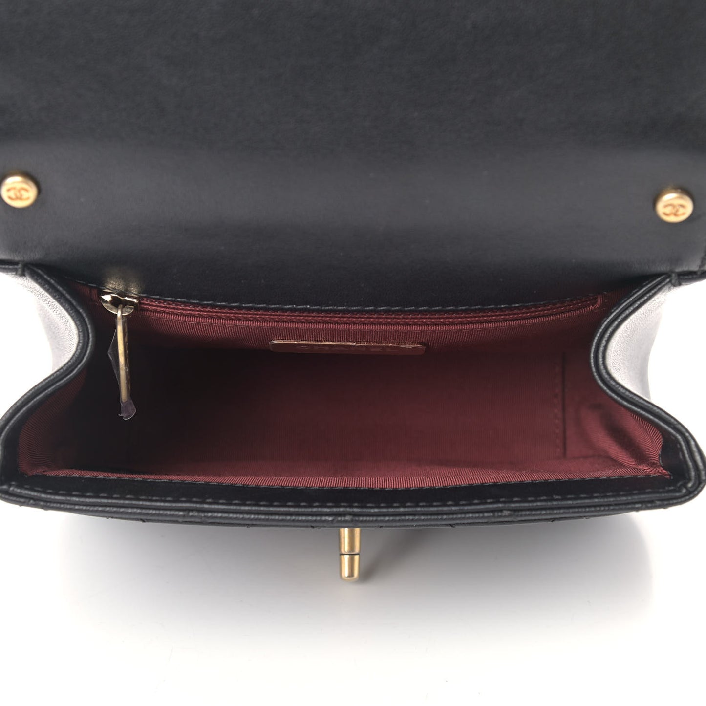 Lambskin Quilted Small Chain Infinity Top Handle Flap Black