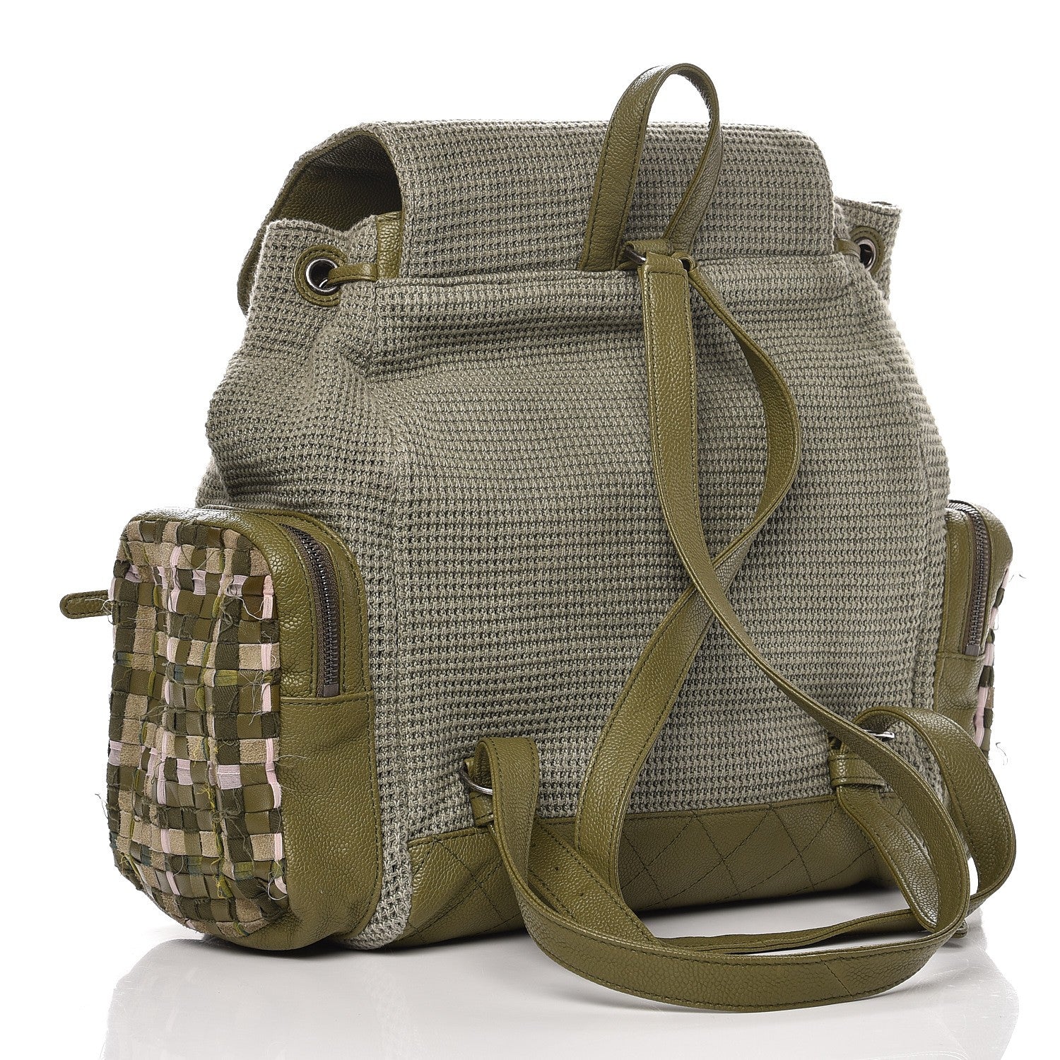 Chanel Tweed Canvas Cuba Pocket Backpack Khaki 3 of 8