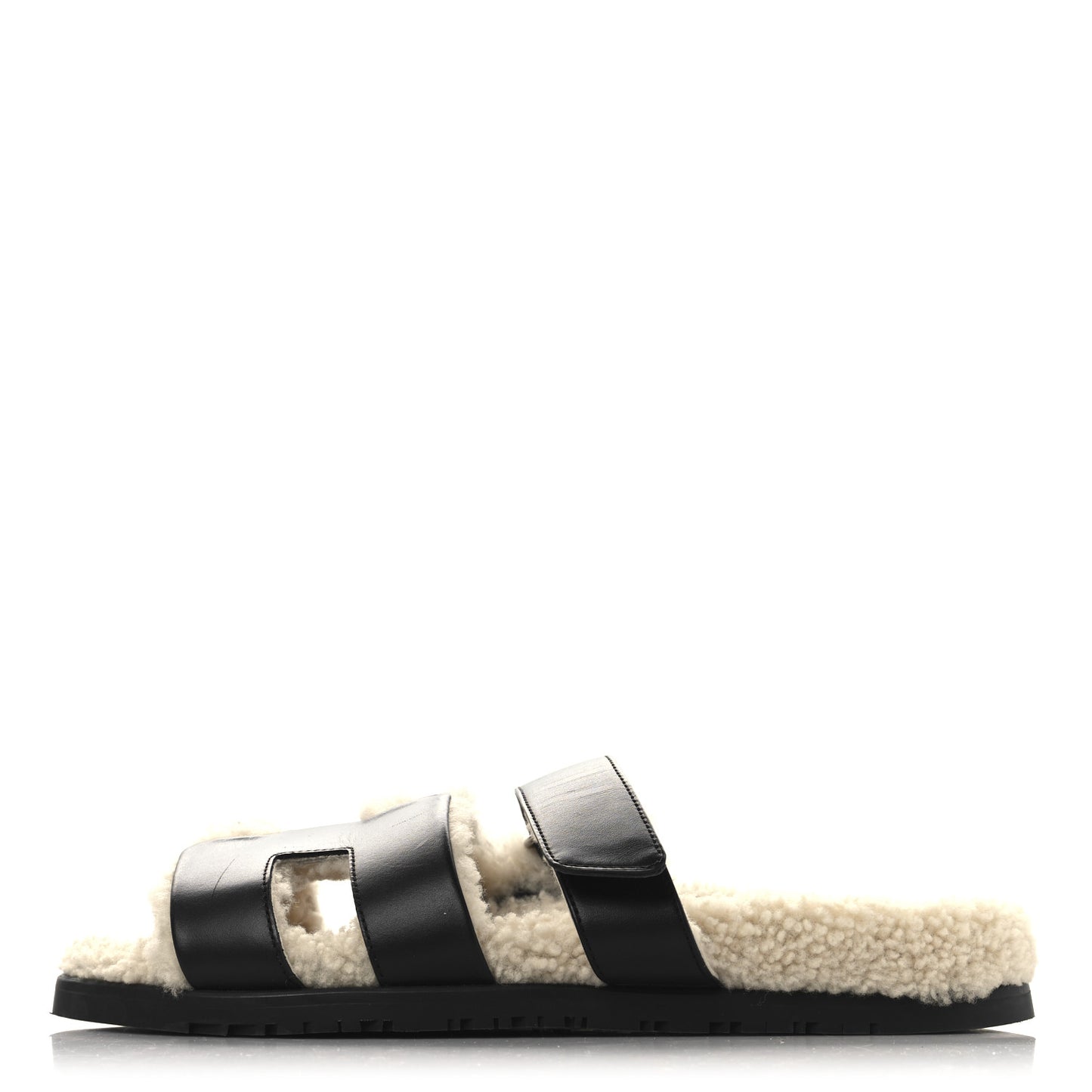 Calfskin Woolskin Mens Chypre Sandals 41.5 Black Ecru