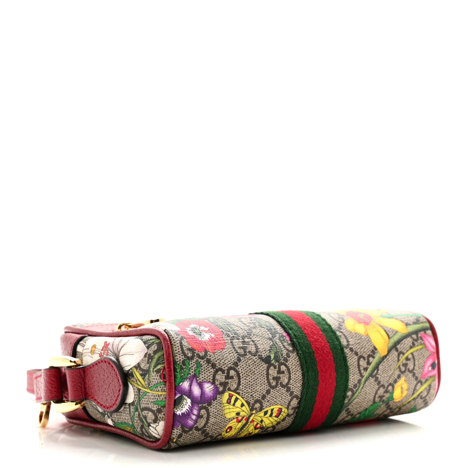 Gucci GG Supreme Monogram Flora Web Mini Ophidia Shoulder Bag Red 4 of 10