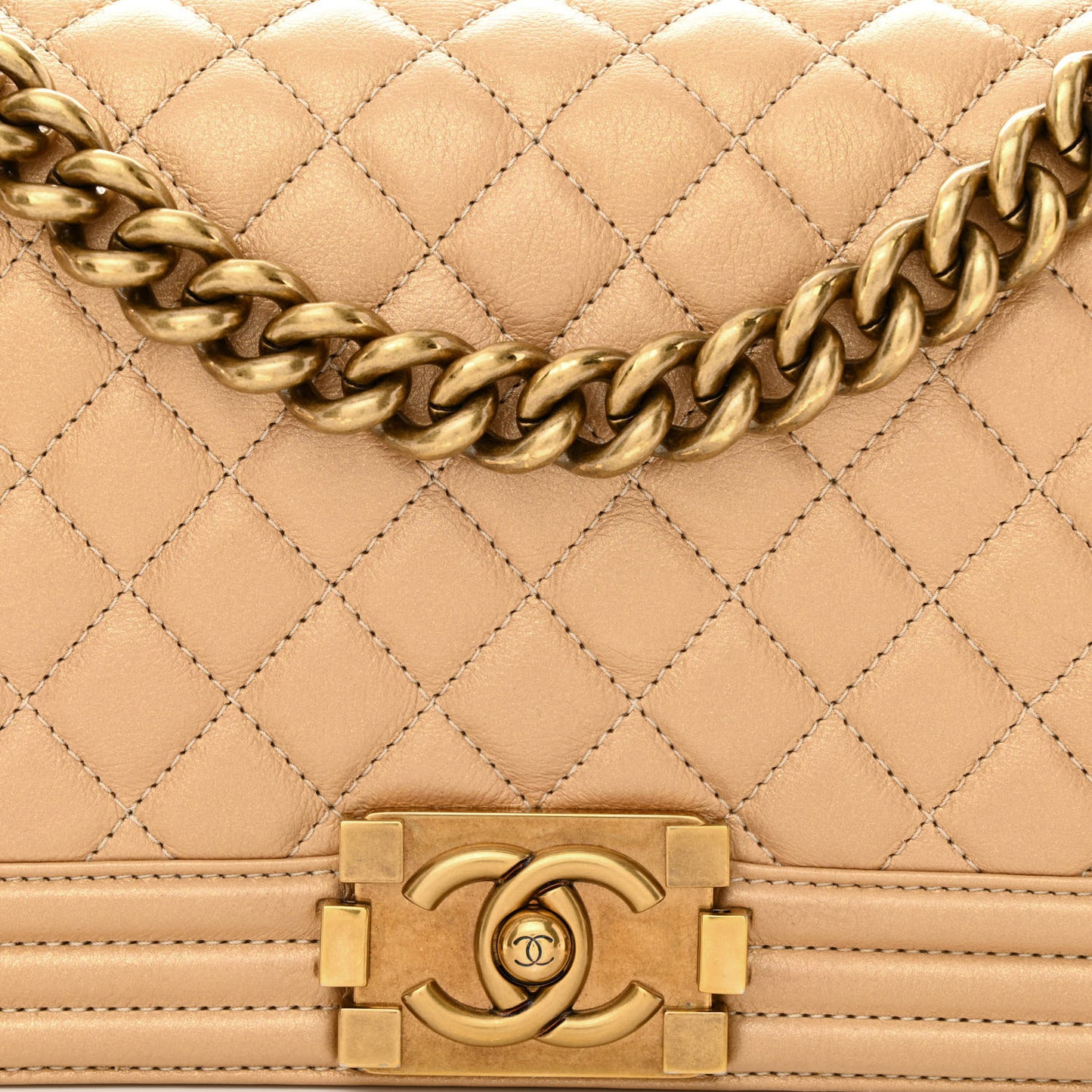 Metallic Calfskin Quilted Medium Boy Flap Gold