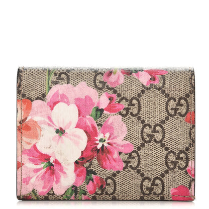 Gucci GG Supreme Monogram Blooms Card Case Beige Multicolor Dry Rose 1 of 8