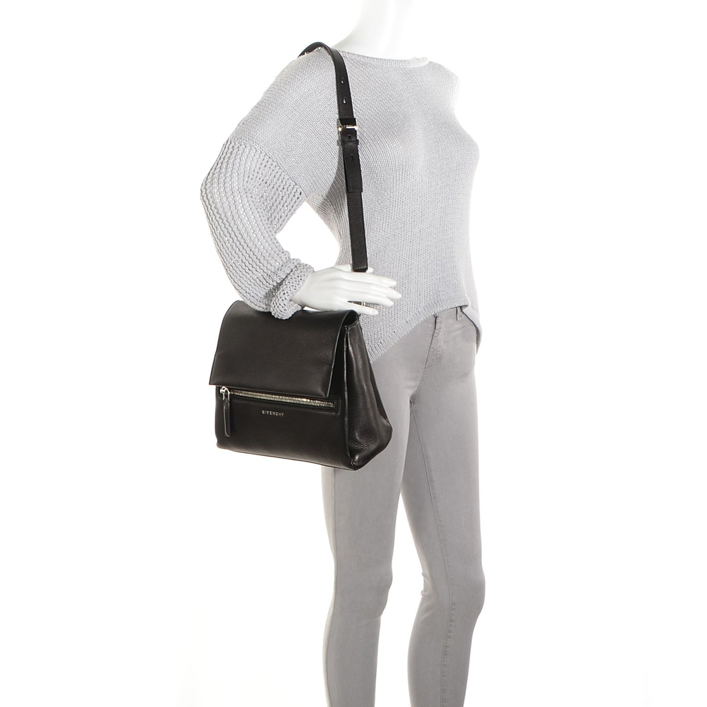 Textured Calfskin Small Pandora Pure Flap Bag Black
