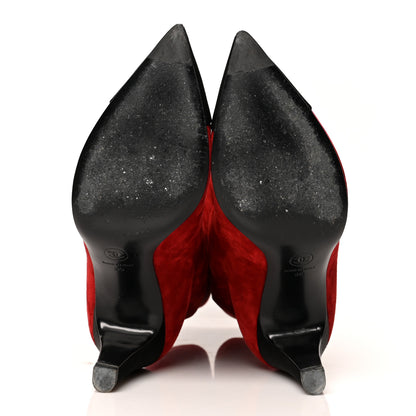 Chanel Suede Calfskin Satin Gabrielle Cap Toe Short Boots 39 Red Black 5 of 8