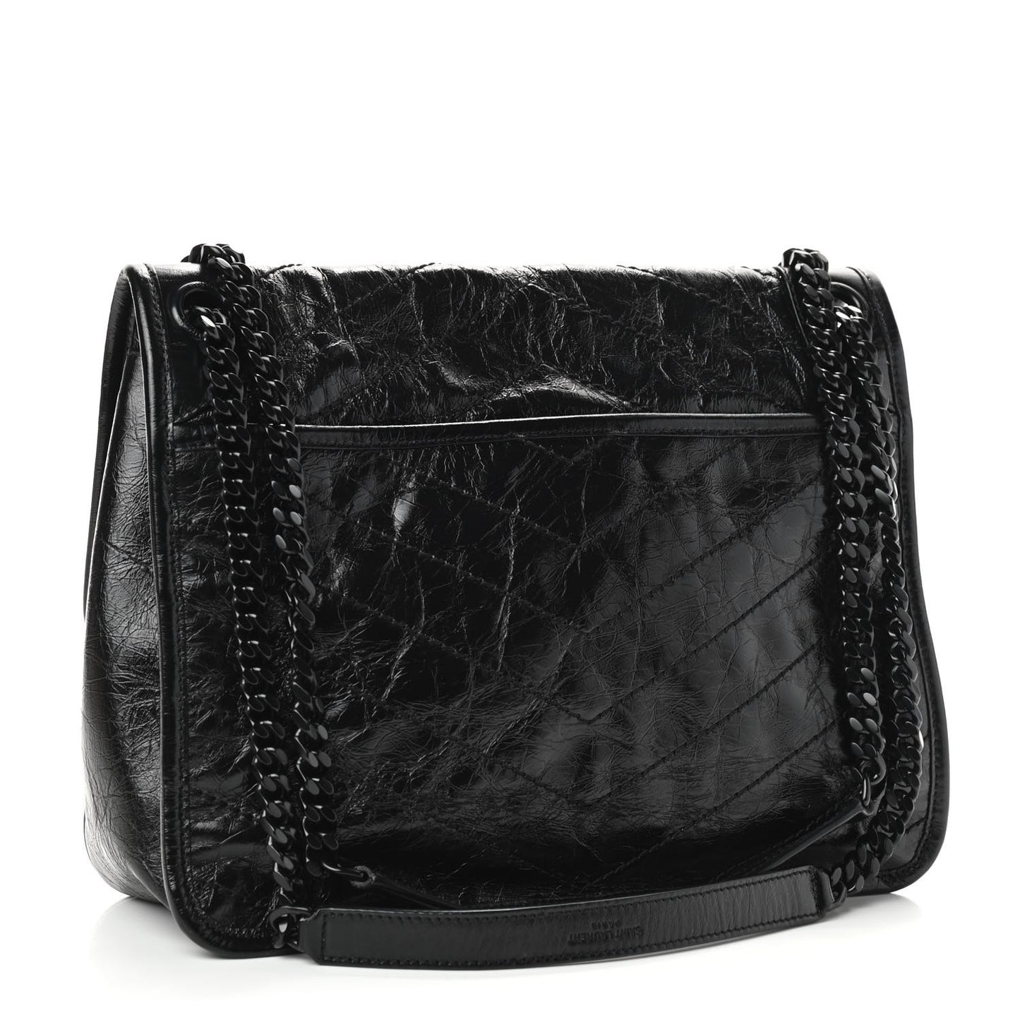 Crinkled Calfskin Matelasse Monogram Medium Niki Chain Satchel Black