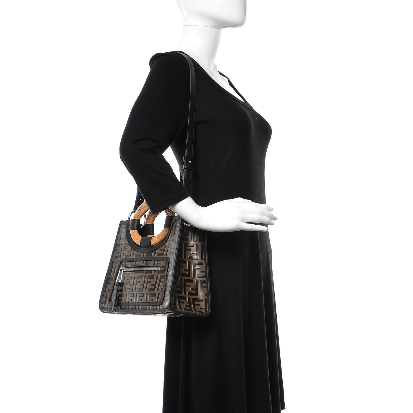 Vitello Century Wicker Bi-Color FF 1974 Embossed Small Runaway Shopper Tote Maya Black