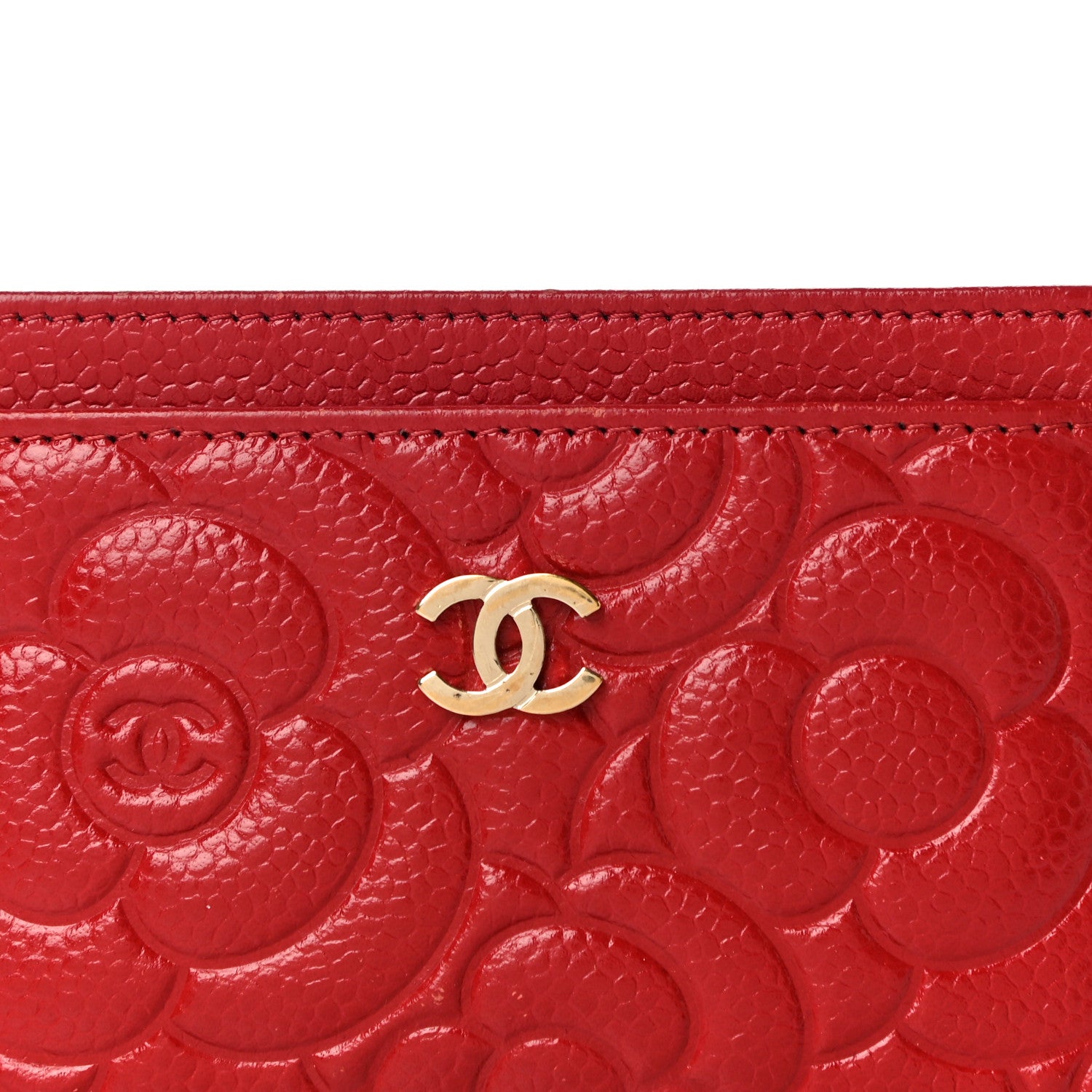 Chanel Caviar Camellia Embossed Card Holder Red 9 of 14