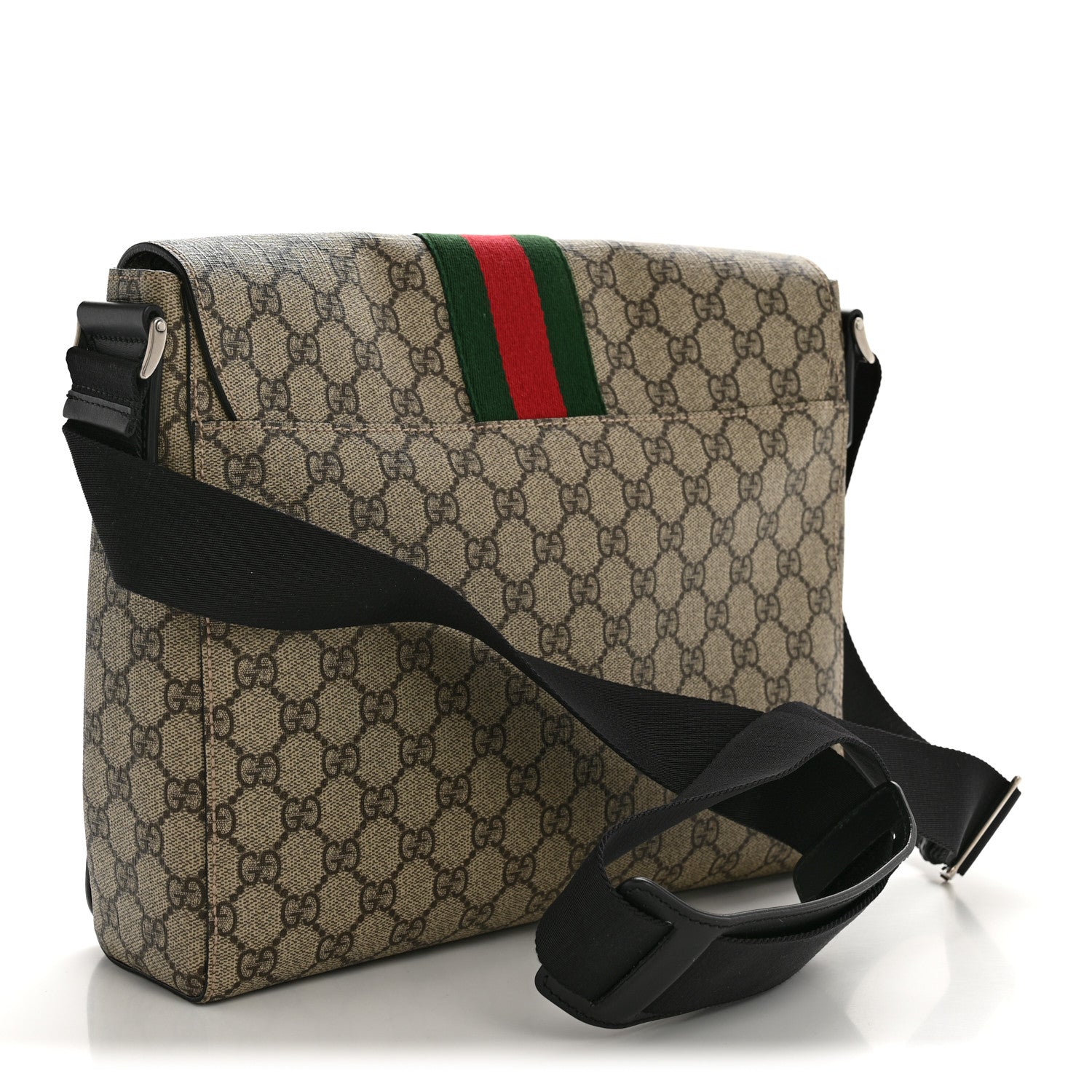 Gucci GG Supreme Monogram Web Flap Messenger Bag Black 4 of 15