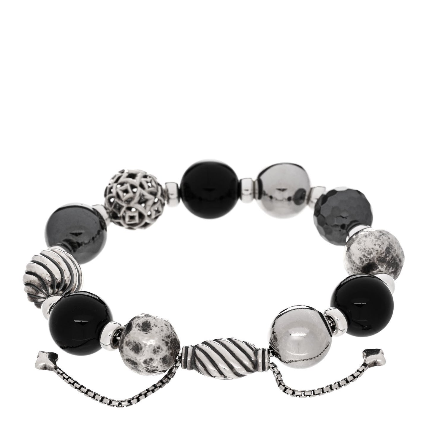 Sterling Silver Black Onyx Hematine 14mm Elements Bead Bracelet