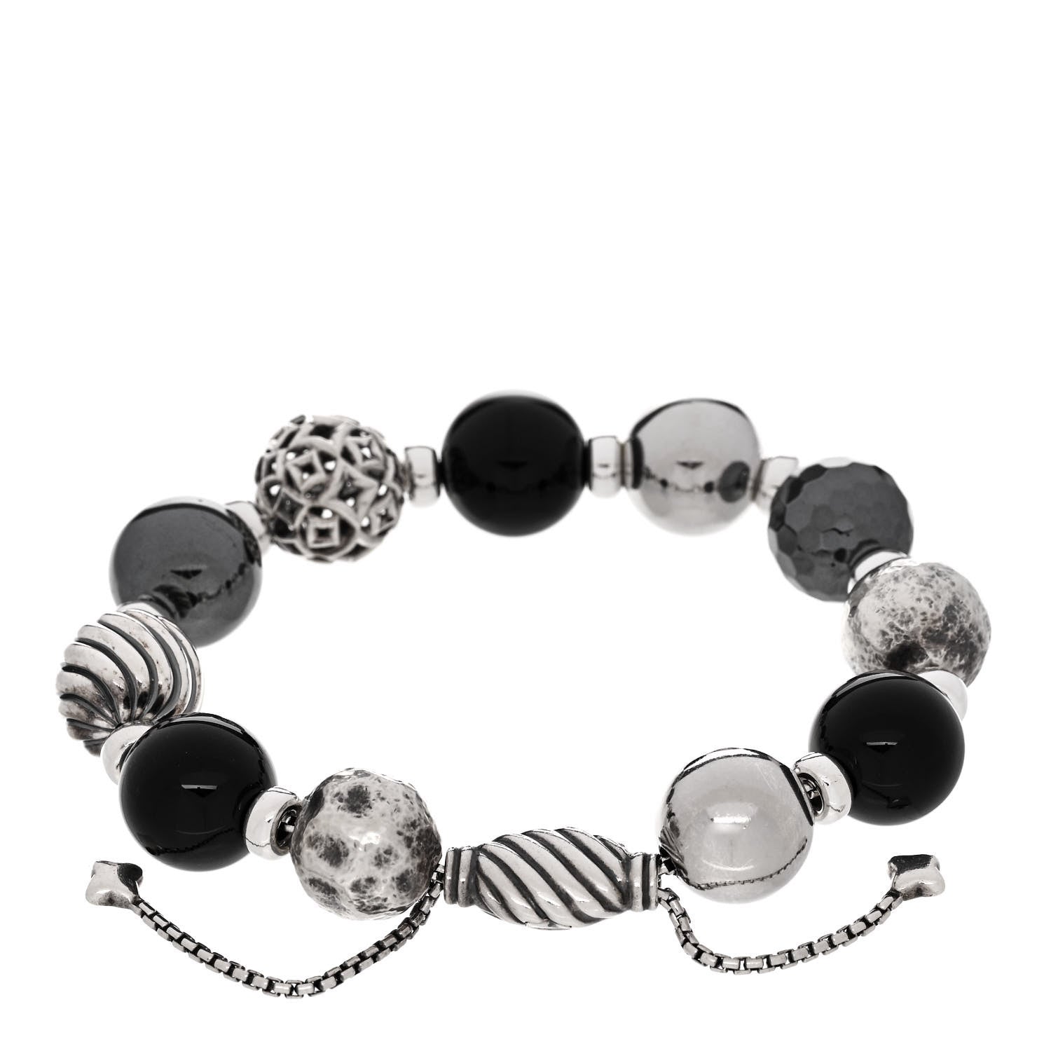 David Yurman Sterling Silver Black Onyx Hematine 14mm Elements Bead Bracelet 2 of 3