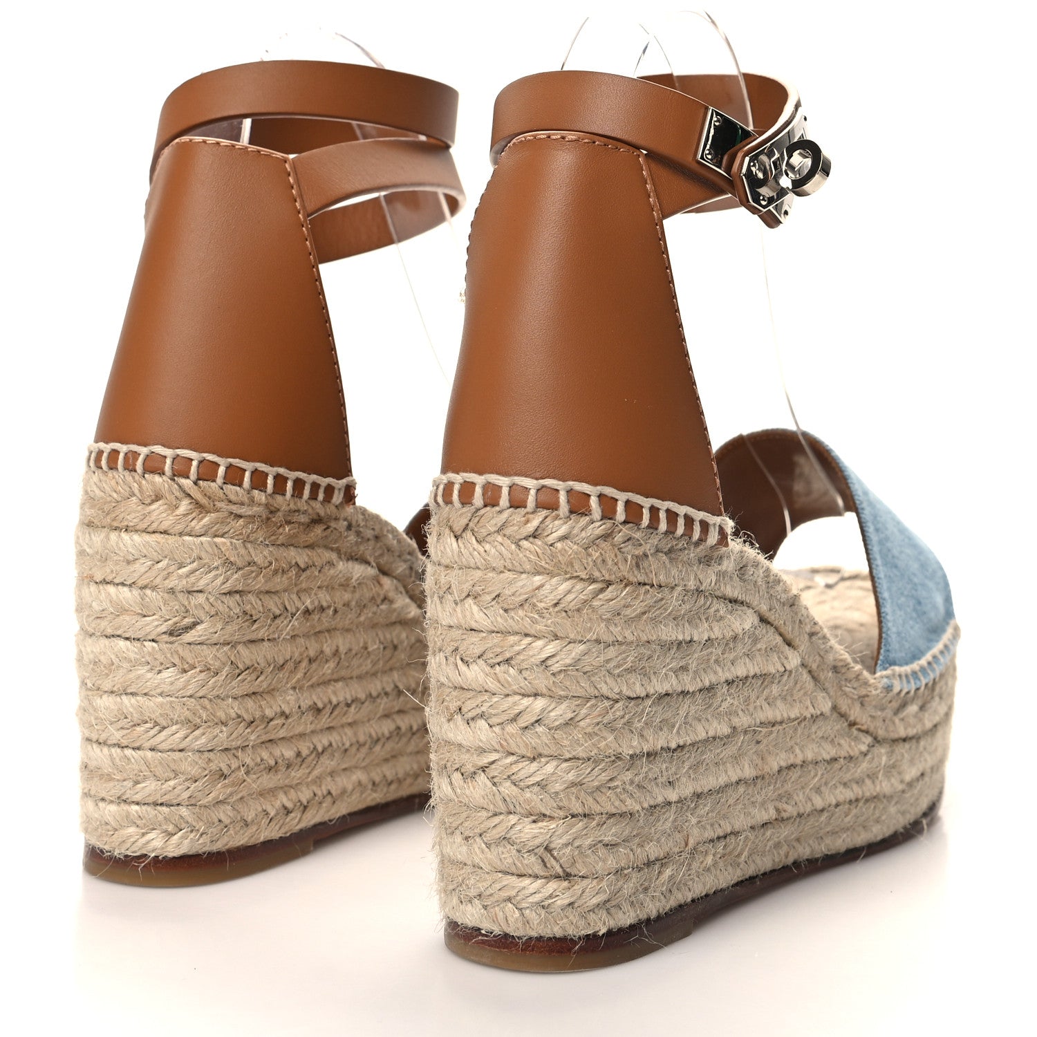 Hermes Denim Calfskin Tipoli Espadrille Wedge Sandals 38 Bleu Clair Naturel 4 of 8