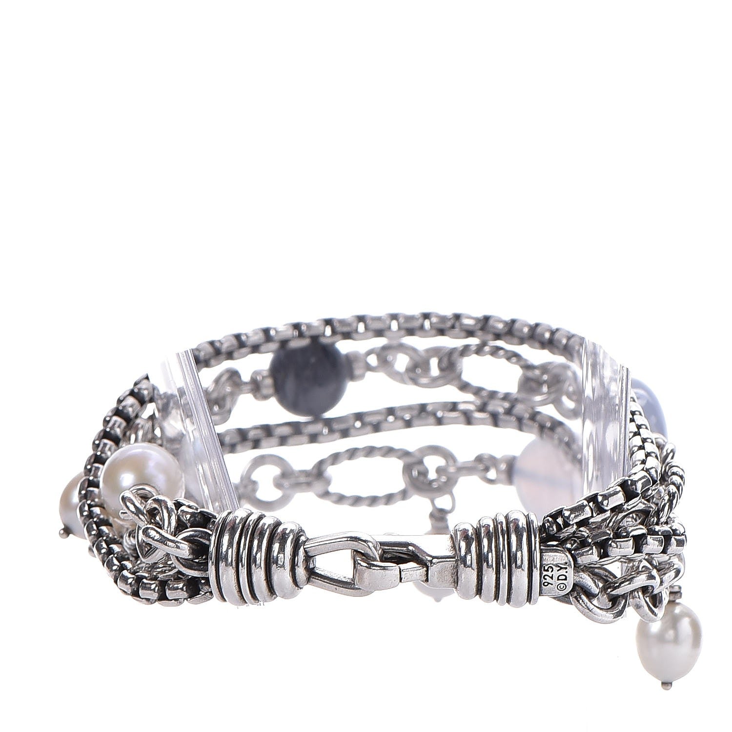 David Yurman Sterling Silver Chalcedony Pearl Lapis Bijoux Bracelet 3 of 5