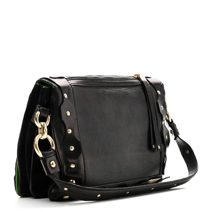 Versace Calfskin Suede Studded Shoulder Bag Black Gold 3 of 12