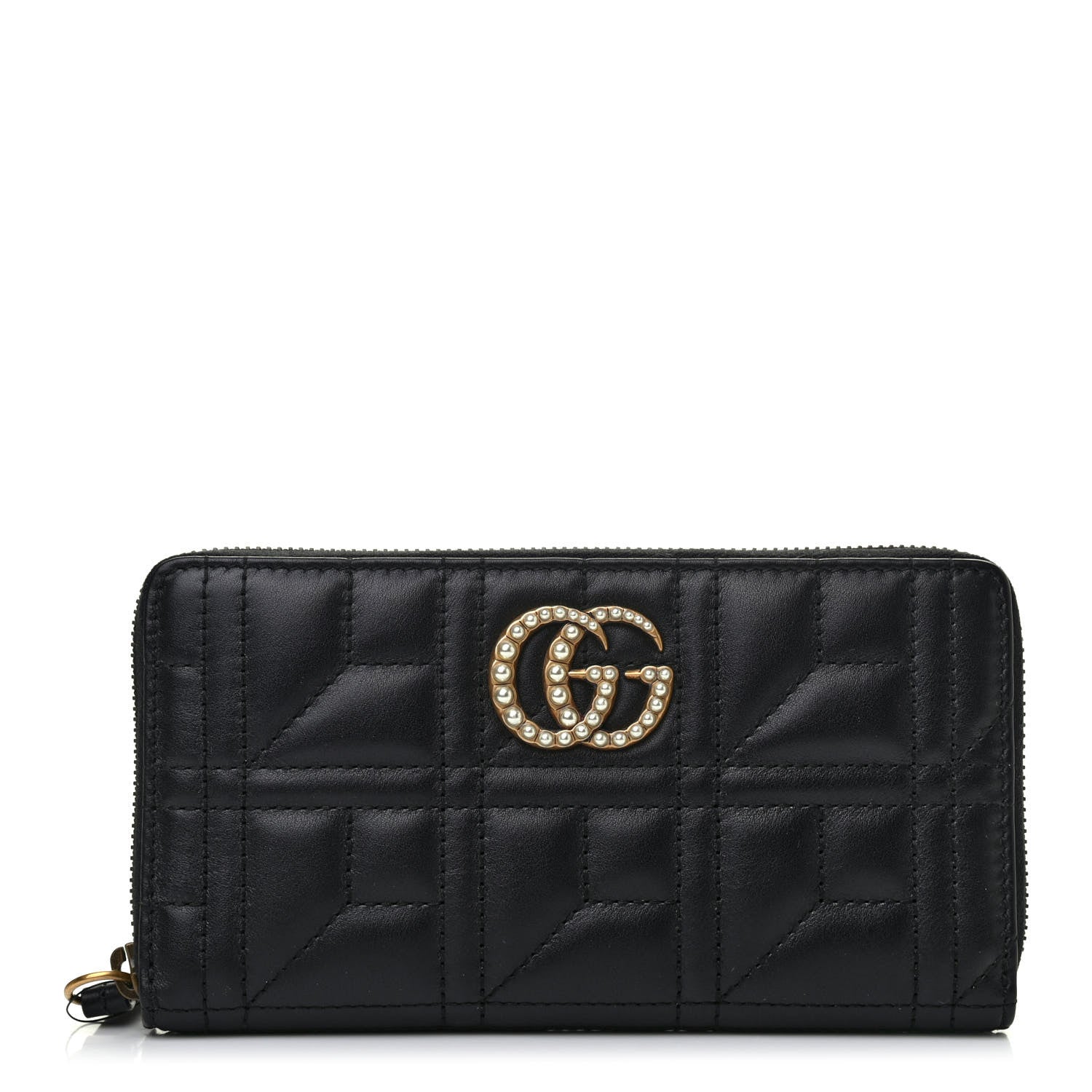 Gucci Calfskin Matelasse Pearly GG Marmont Zip Around Wallet Black 1 of 4