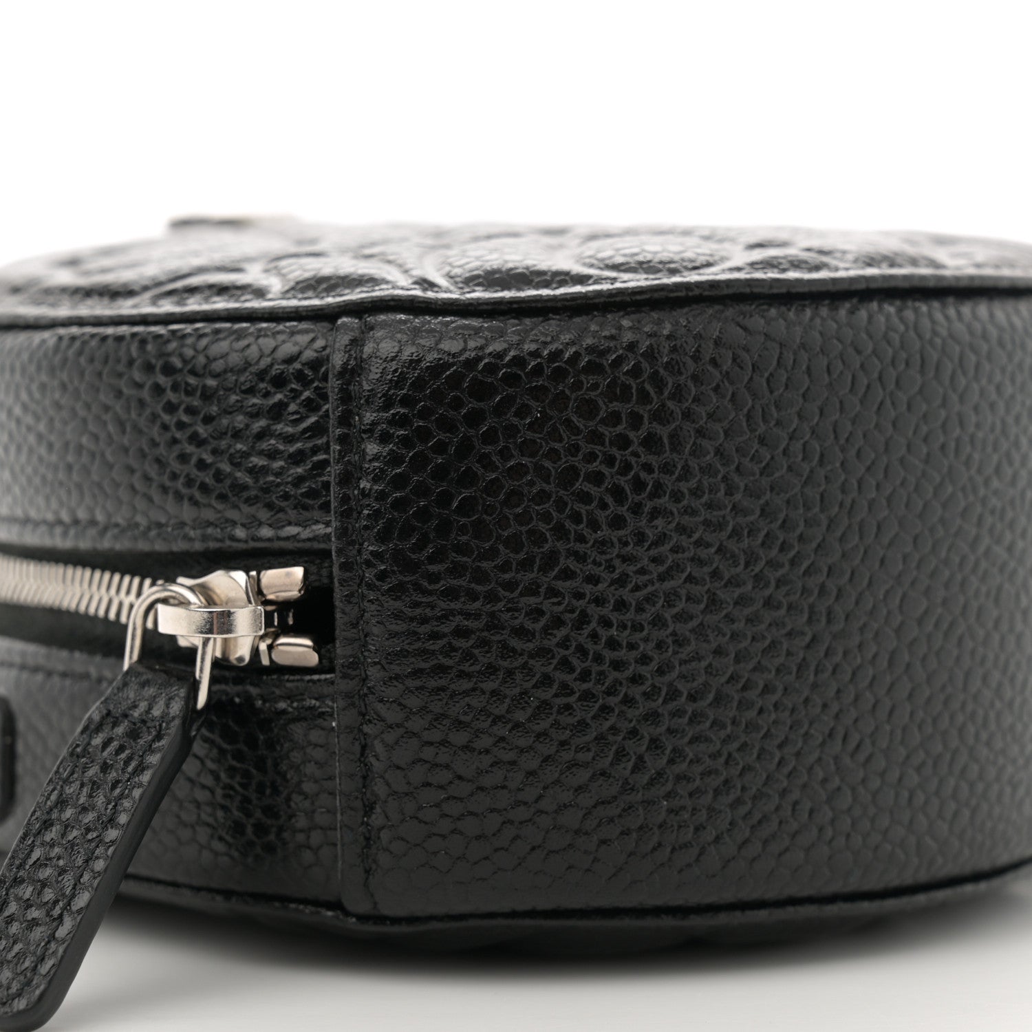 Chanel Caviar Camellia Embossed Round Clutch With Chain Black 9 of 11