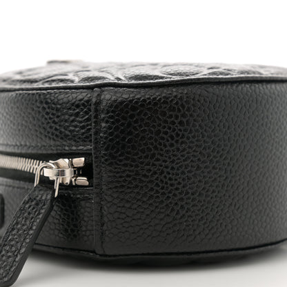 Chanel Caviar Camellia Embossed Round Clutch With Chain Black 9 of 11