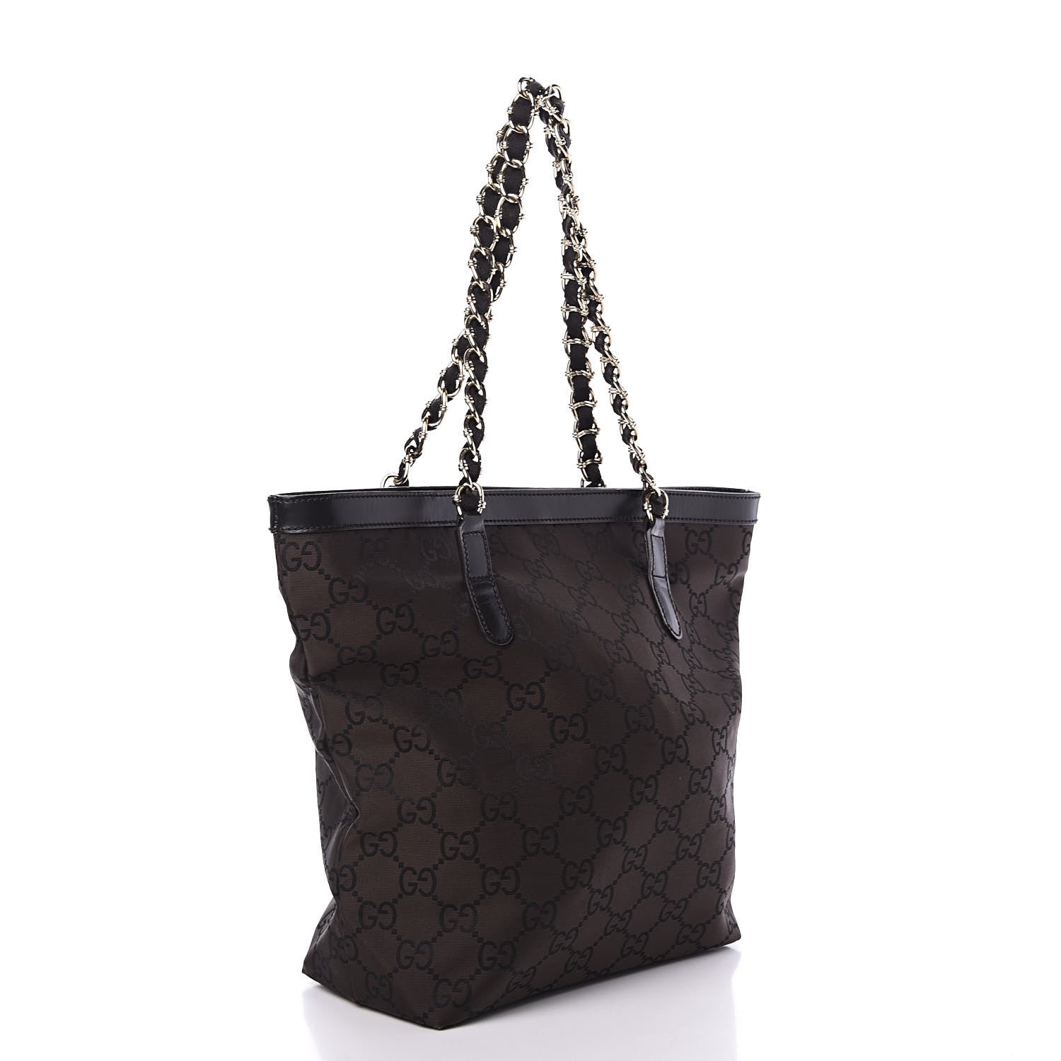 Gucci Nylon Monogram Chain Bucket Tote Brown 3 of 10