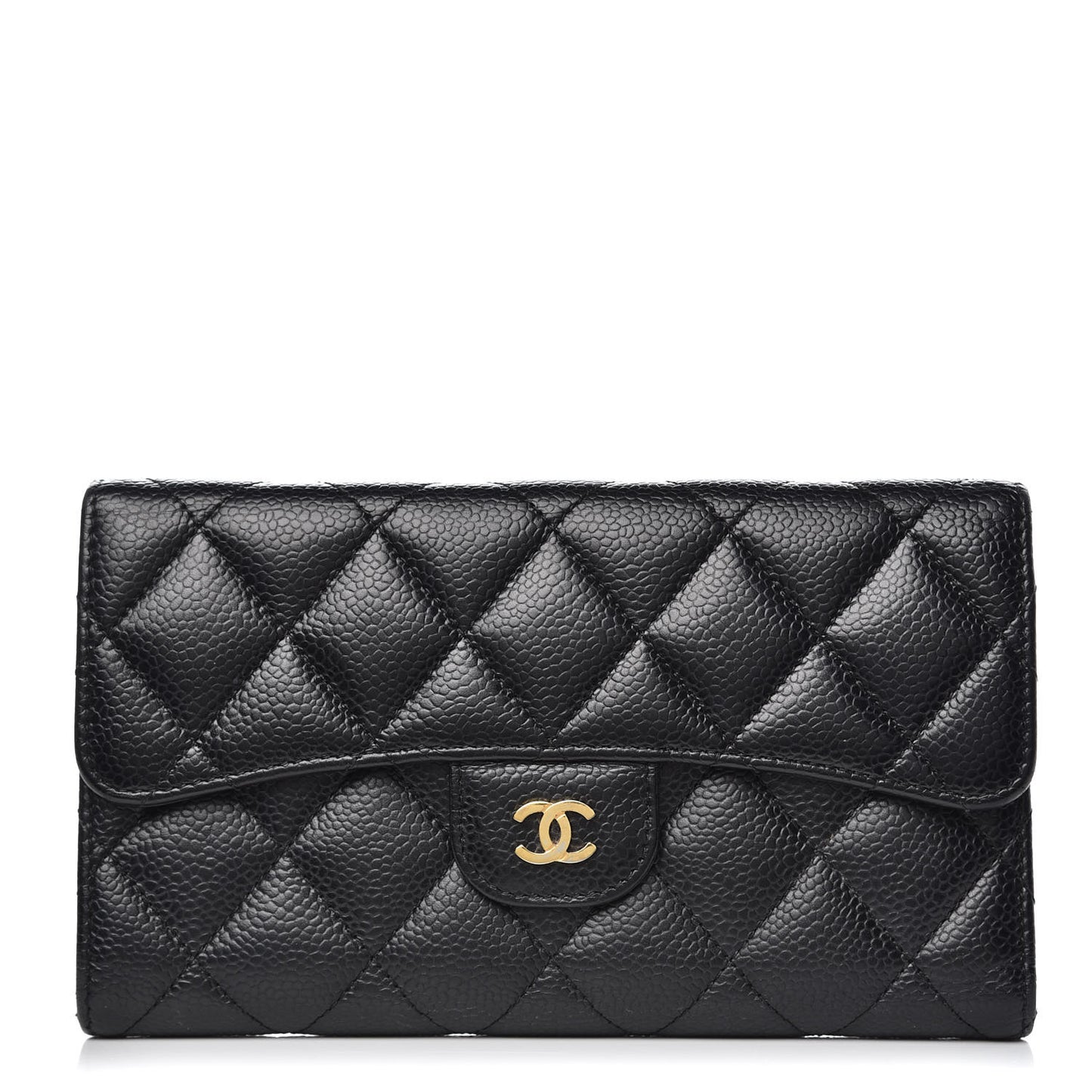 Caviar Quilted Large Flap Wallet Black
