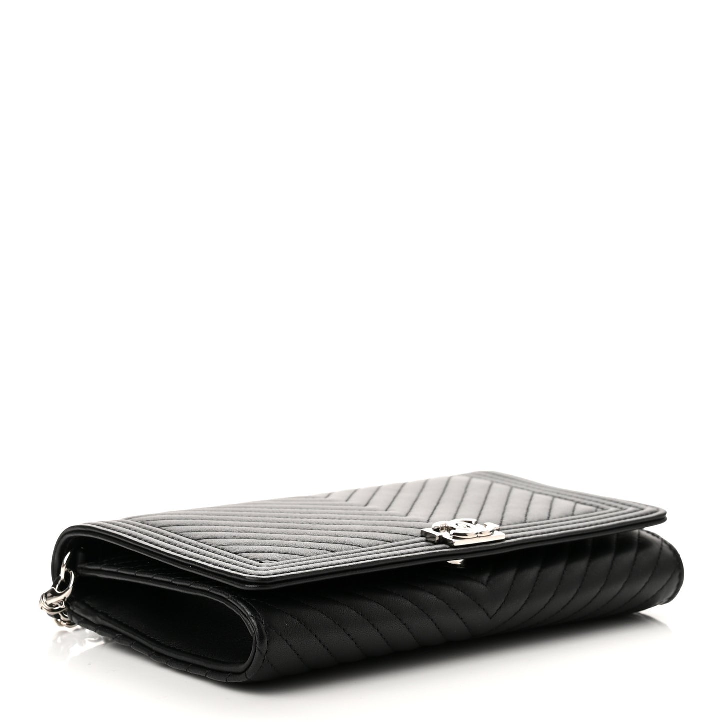 Calfskin Chevron Quilted Boy Wallet On Removable Chain WOC Black