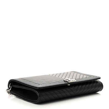 Chanel Calfskin Chevron Quilted Boy Wallet On Removable Chain WOC Black 3 of 11