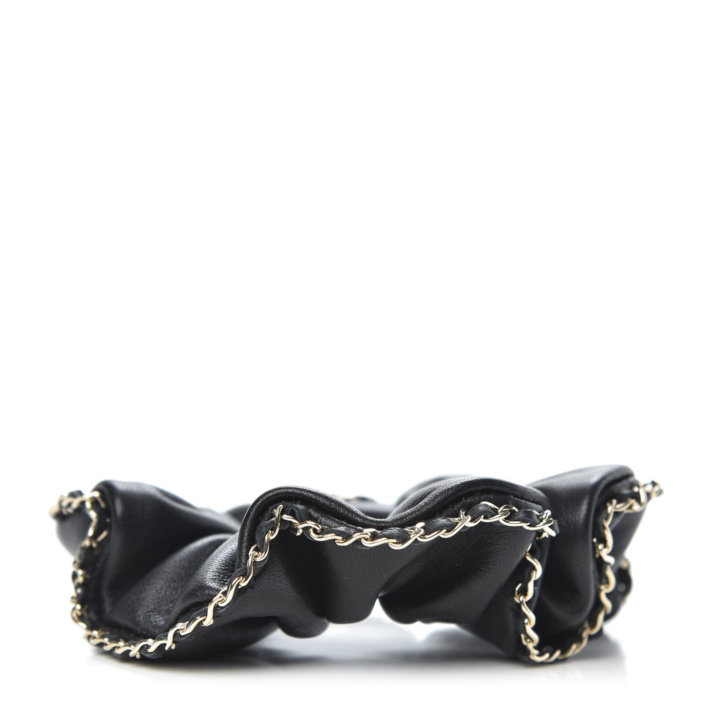 Lambskin Chain CC Hair Scrunchie Black Gold