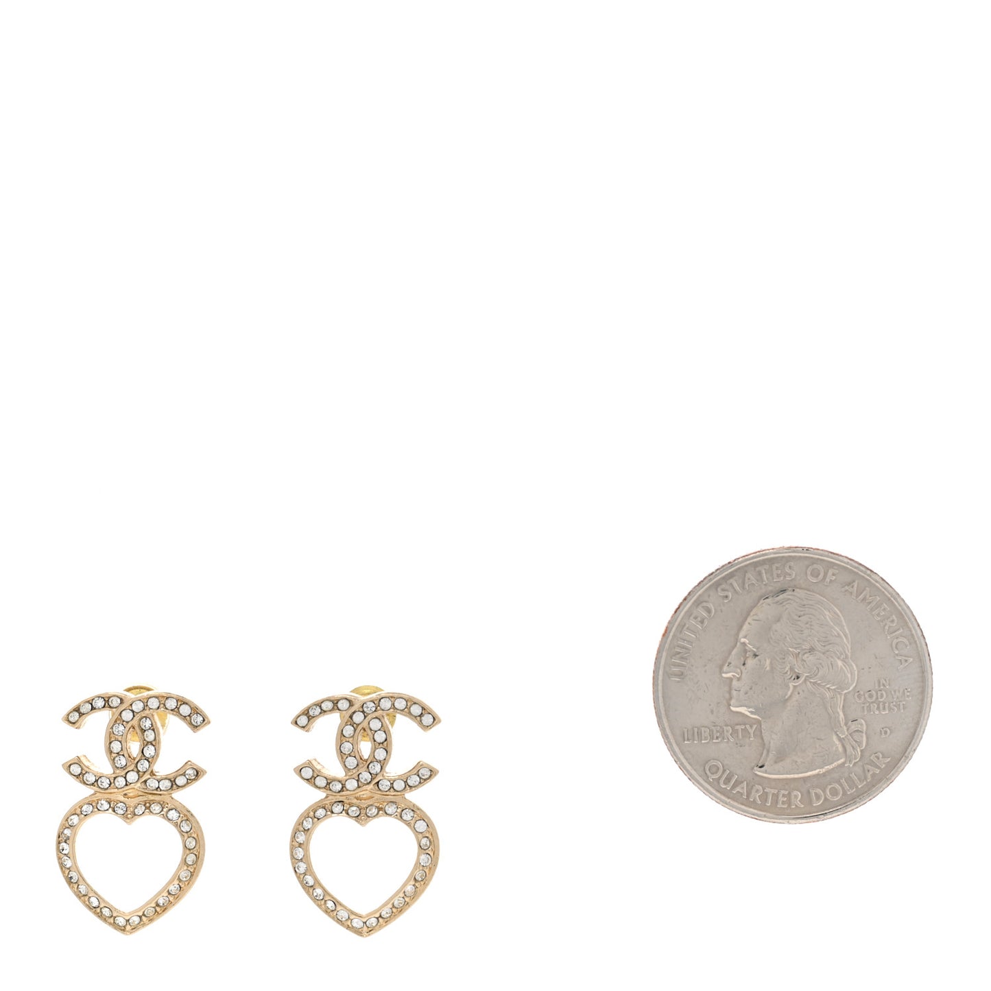 Metal Crystal CC Heart Drop Earrings Gold
