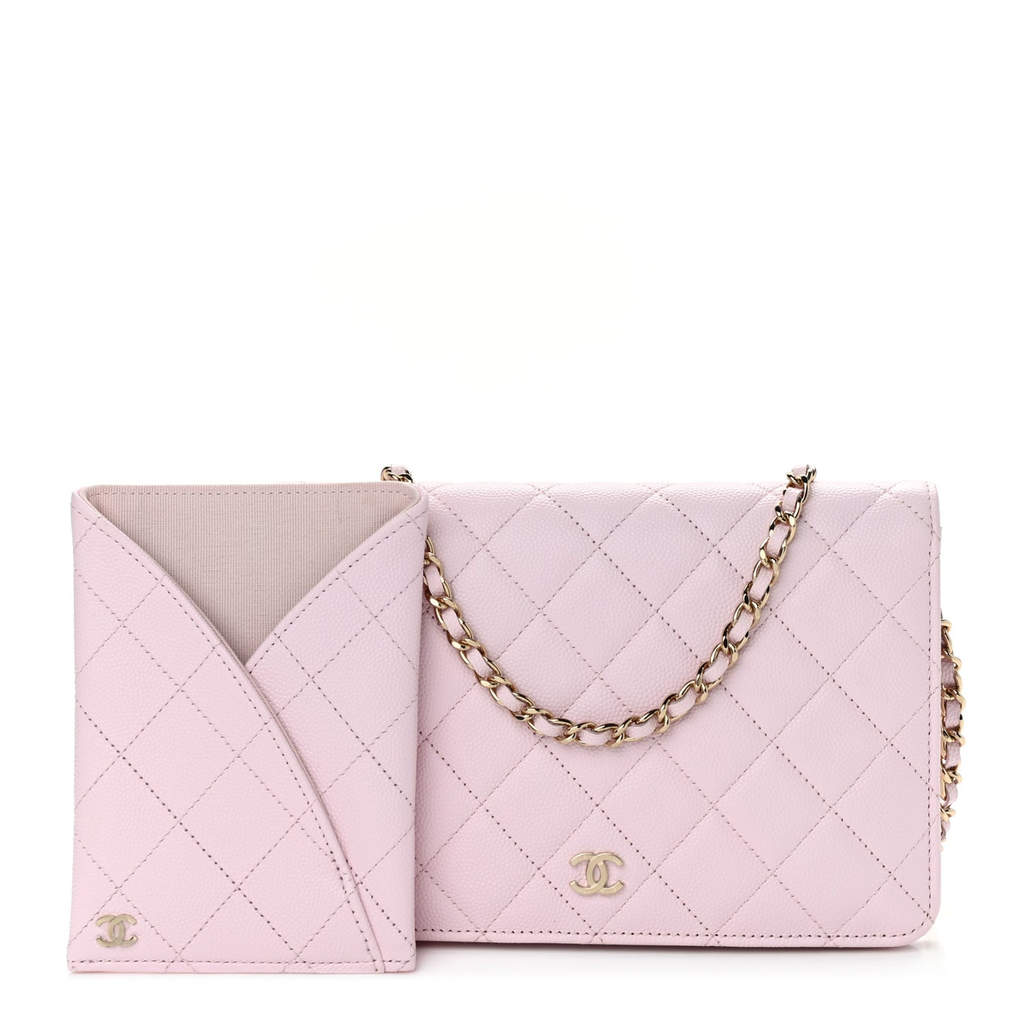 Caviar Quilted Wallet On Chain WOC Light Pink