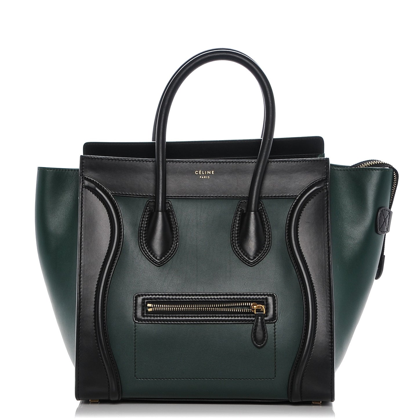 Satin Calfskin Mini Bi-Color Luggage Bottle Green Black