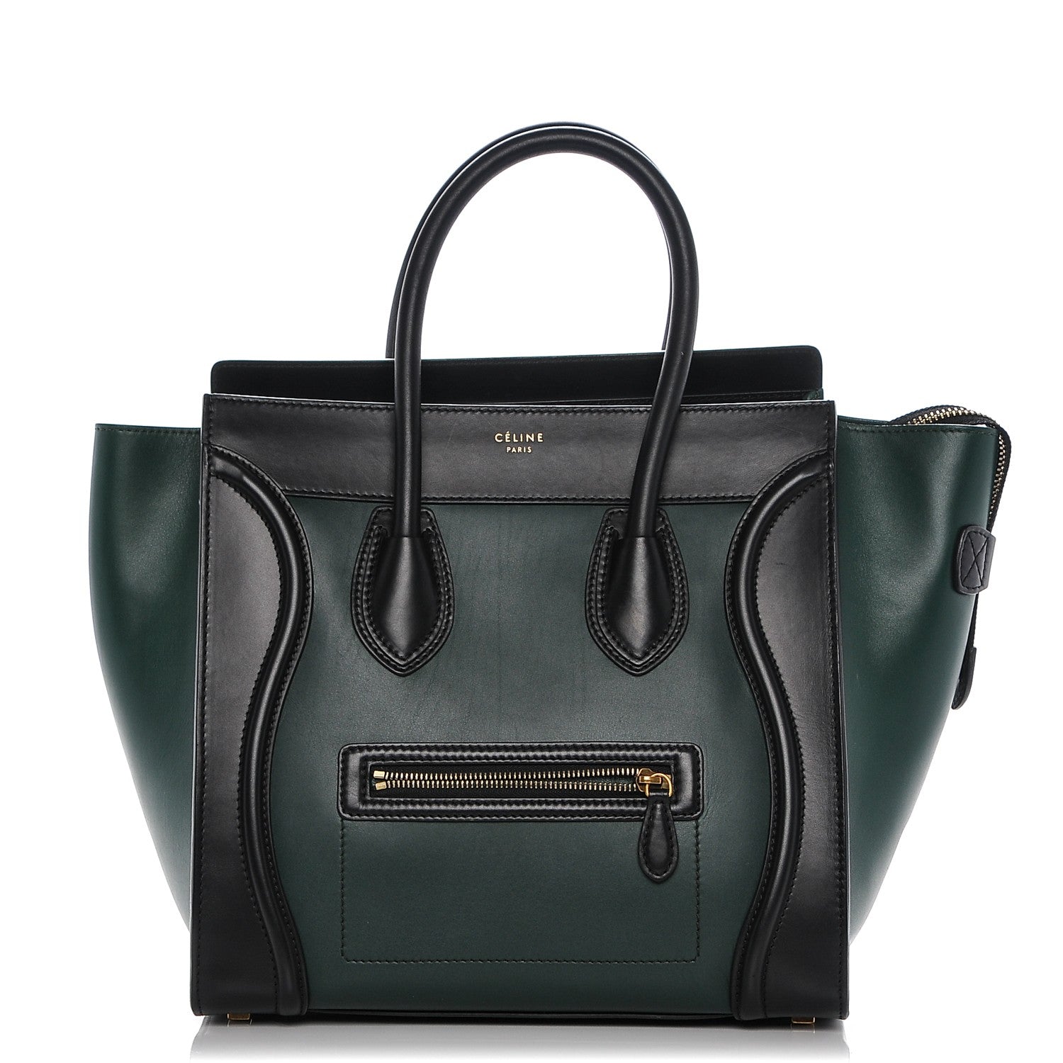 Celine Satin Calfskin Mini Bi-Color Luggage Bottle Green Black 1 of 7