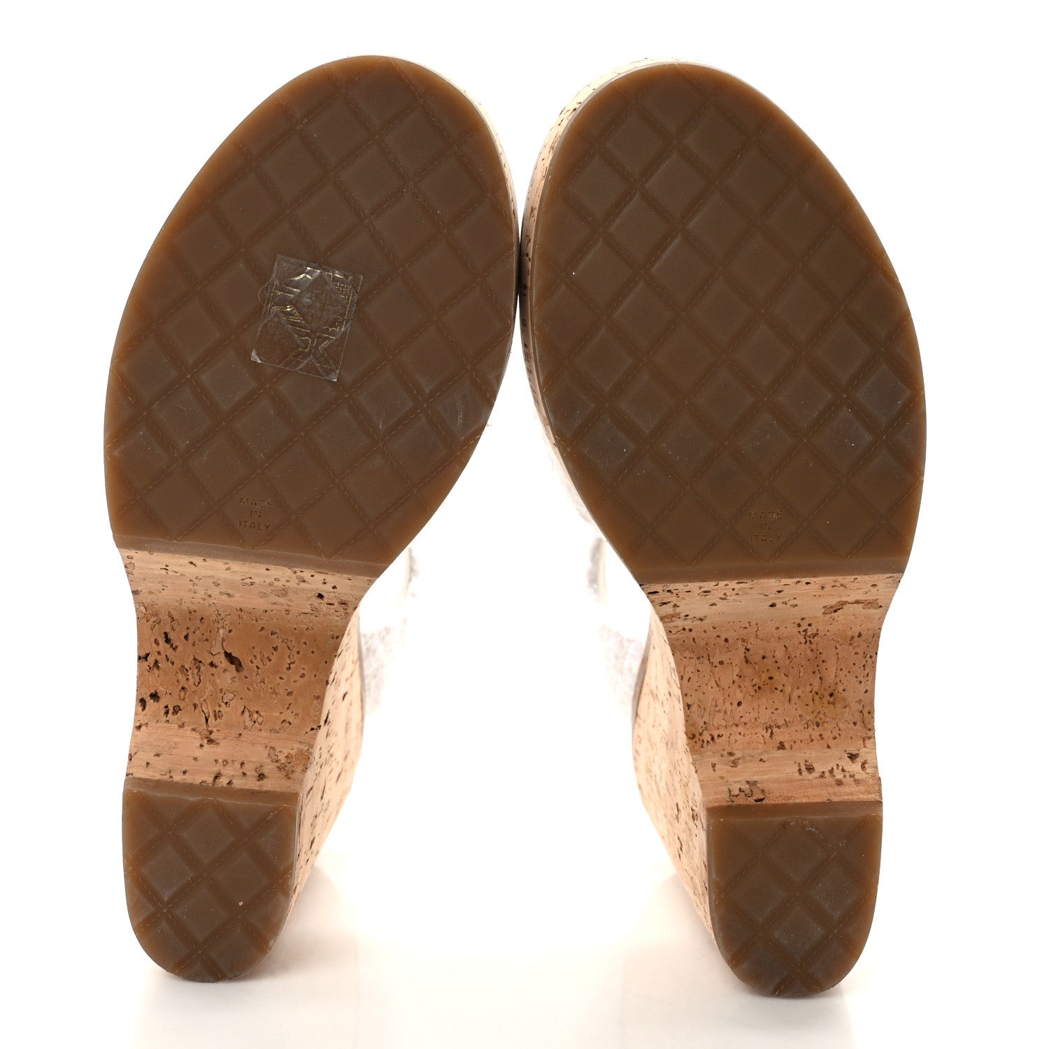 Chanel Tweed Cork CC Wedge Sandals 40 White 5 of 8