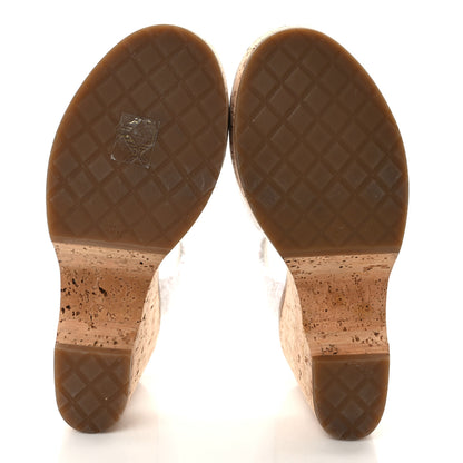 Chanel Tweed Cork CC Wedge Sandals 40 White 5 of 8