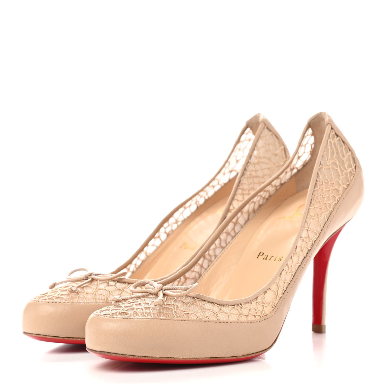 Christian Louboutin Nappa Dentelle Chainette Ladylace 85 Pumps 38.5 Nude 3 of 10