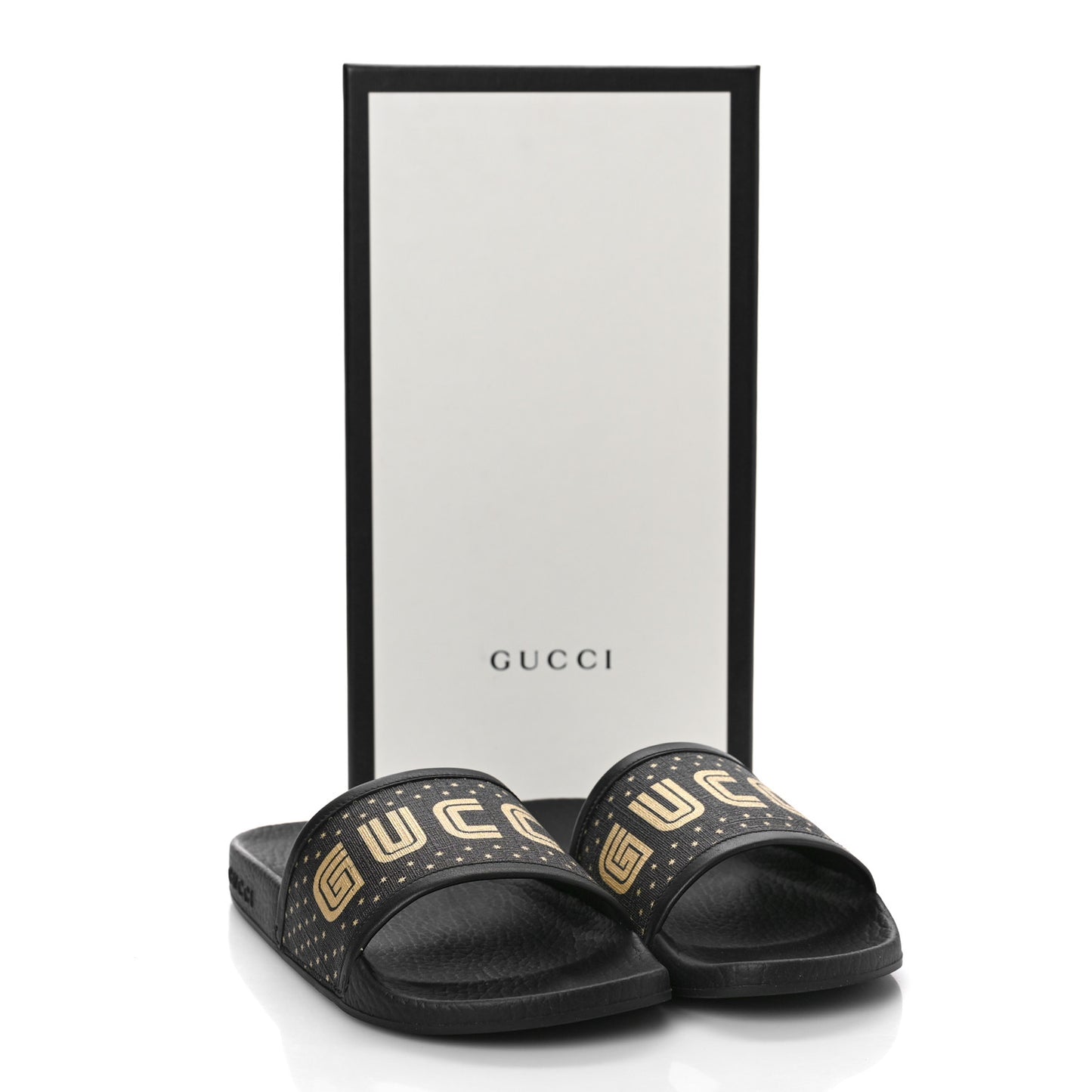 X SEGA Supreme Canvas Guccy Stars Womens Slide Sandals 35 Black Gold