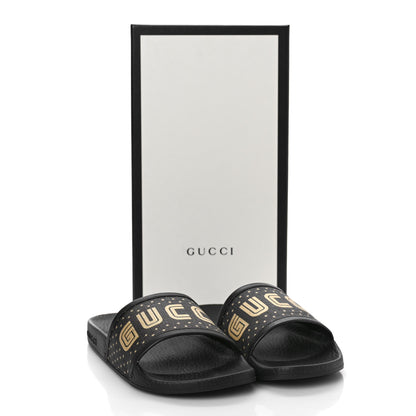 Gucci X SEGA Supreme Canvas Guccy Stars Womens Slide Sandals 35 Black Gold 8 of 8