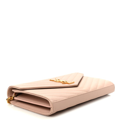 Saint Laurent Grain De Poudre Matelasse Chevron Monogram Chain Wallet Pale Pink 4 of 11