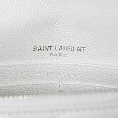 Saint Laurent Grain De Poudre Matelasse Chevron Monogram Envelope Chain Wallet Optical White 7 of 10