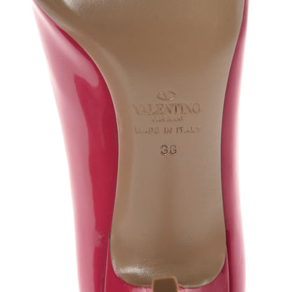 Valentino Garavani Patent Couture Bow Peep Toe Low Heel Pumps 38 Pink 7 of 9