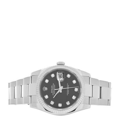 Rolex Stainless Steel 18K White Gold Diamond 36mm Oyster Perpetual Datejust Watch Black 116234 2 of 6
