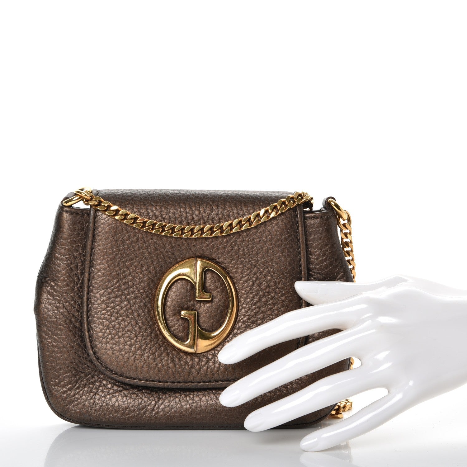 Gucci Metallic Pebbled Calfskin Small 1973 Chain Shoulder Bag