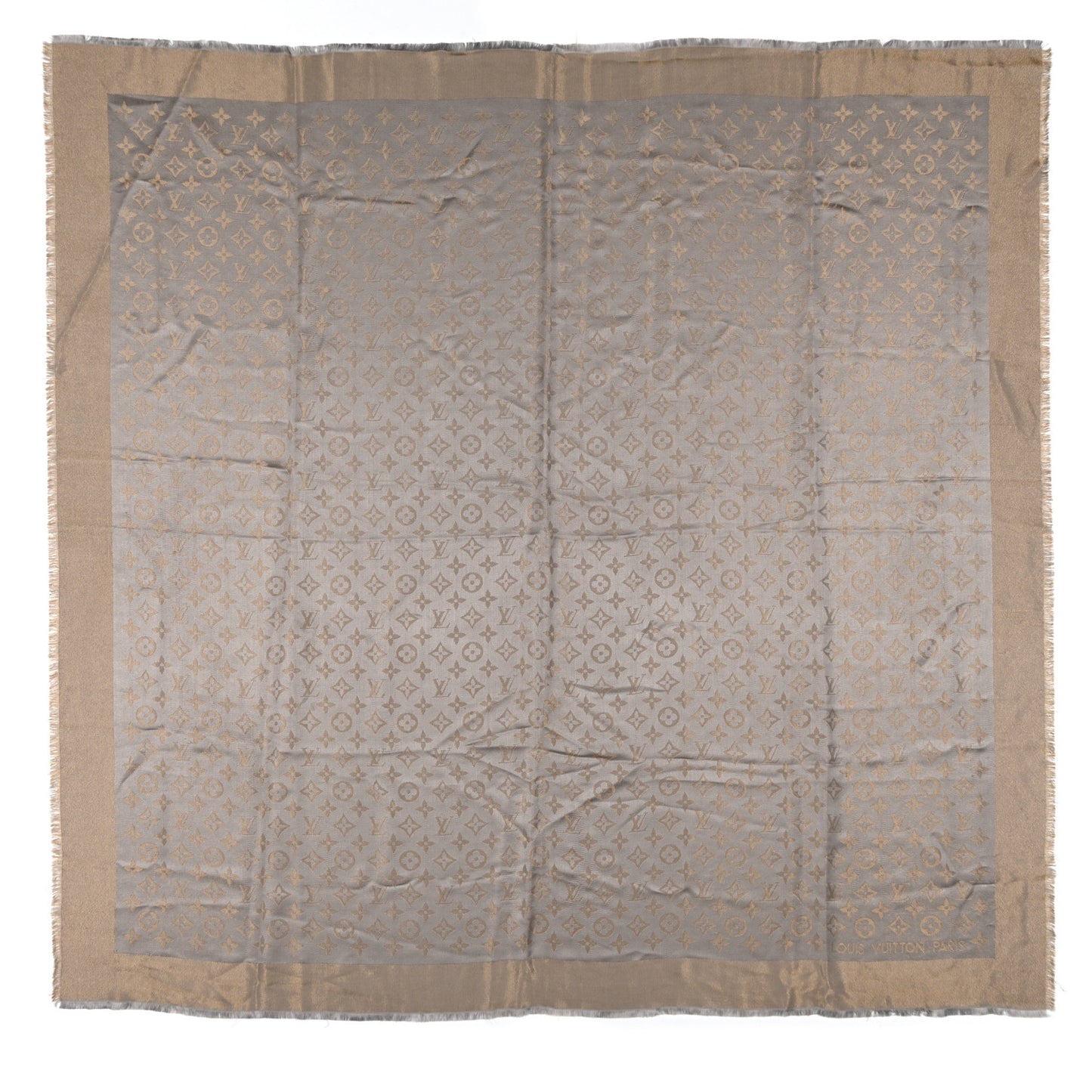Silk Wool Monogram Shine Shawl Greige