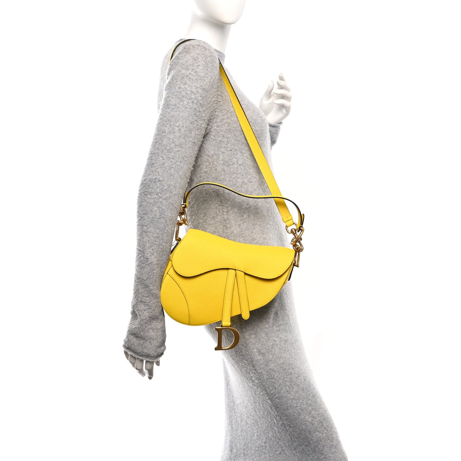 Christian Dior Grained Calfskin Saddle Bag With Strap Yellow 2 of 10