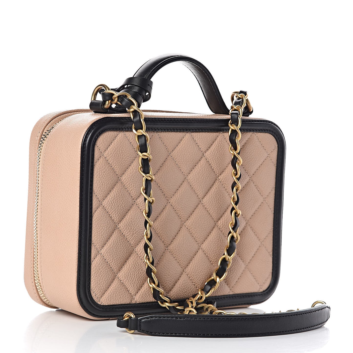Caviar Quilted Medium CC Filigree Vanity Case Beige Black