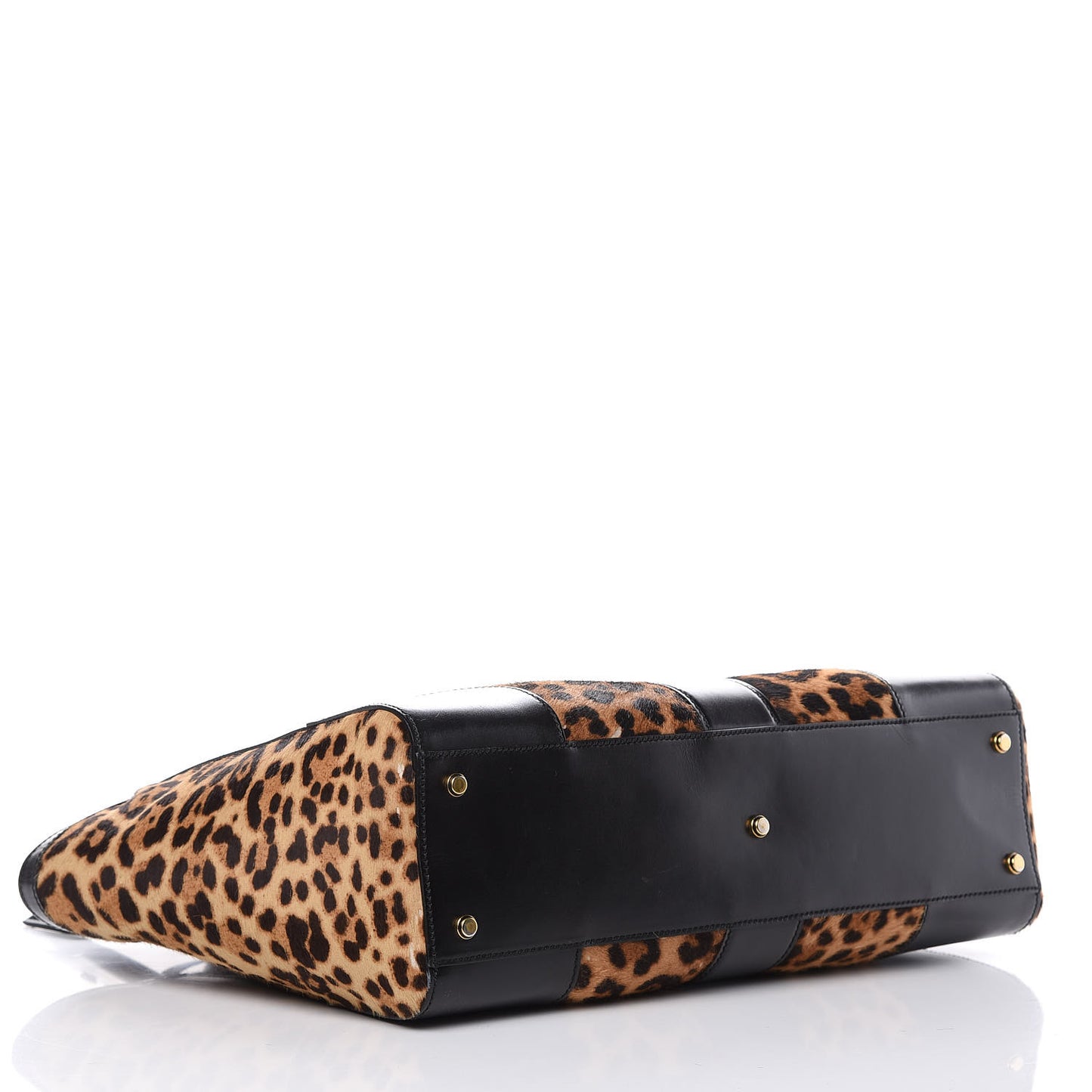 Pony Hair Jaguar Print Medium Lady Buckle Top Handle Bag Black