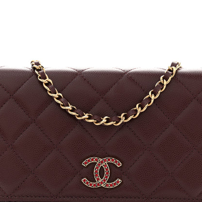 Chanel Shiny Caviar Quilted Strass Wallet On Chain WOC Bordeaux 8 of 10