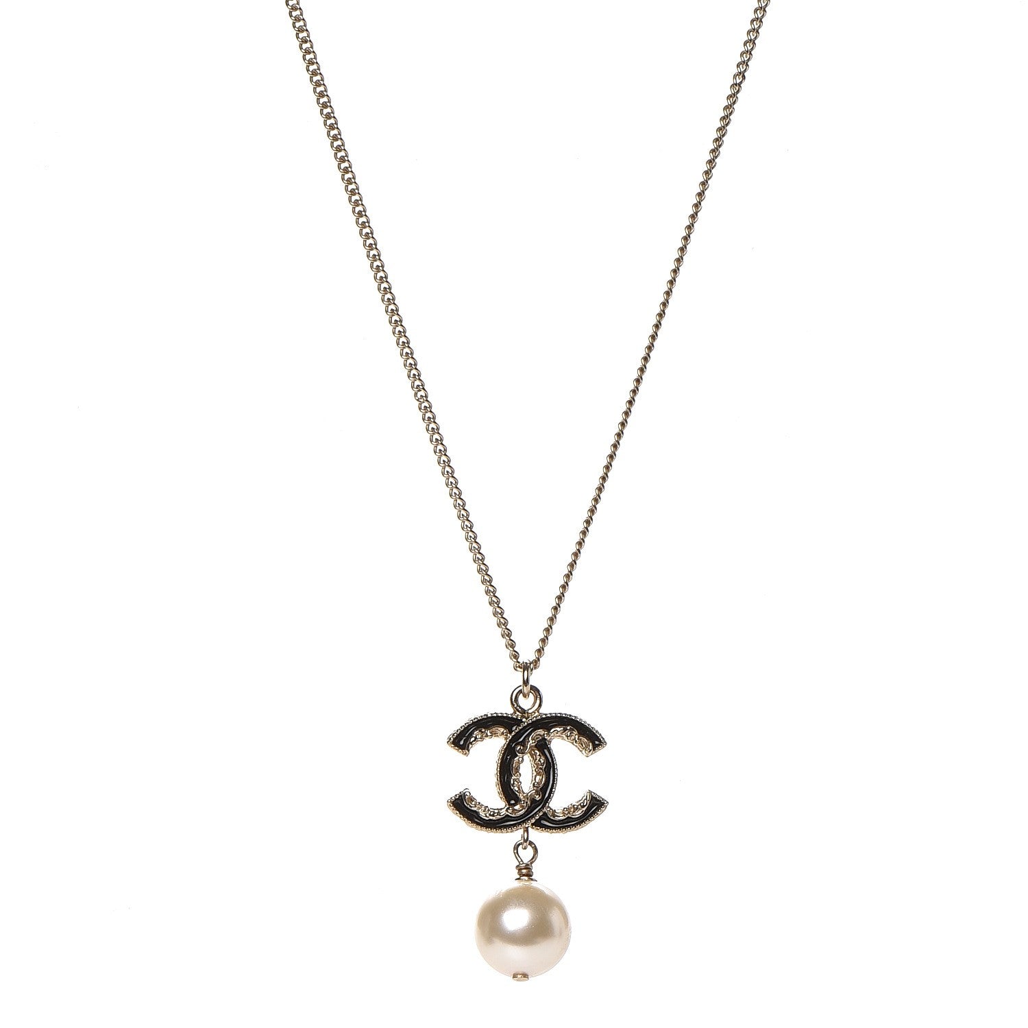 Chanel Enamel CC Baroque Pearl Drop Necklace Black Gold 1 of 3