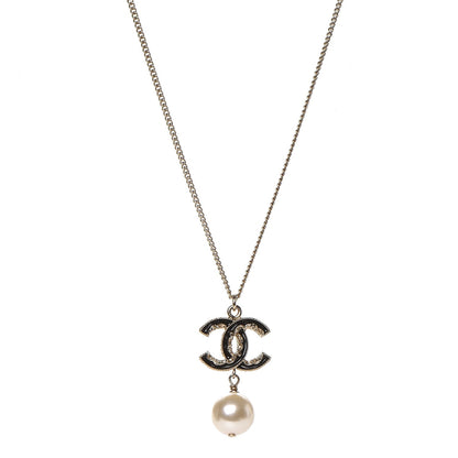 Chanel Enamel CC Baroque Pearl Drop Necklace Black Gold 1 of 3