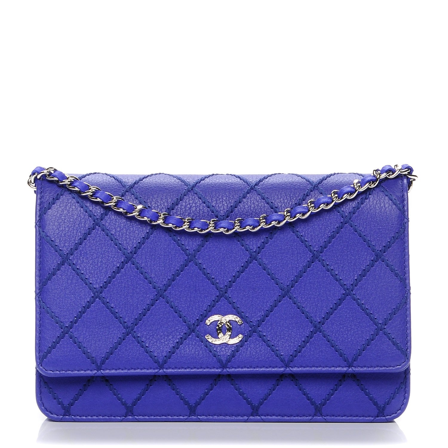 Chanel Calfskin Quilted Fancy CC Wallet On Chain WOC Blue 1 of 8
